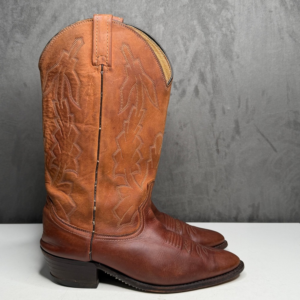 Dan Post Cowboy Boots Womens 8.5 Cognac Brown Leather Western El‎ Paso Pointed